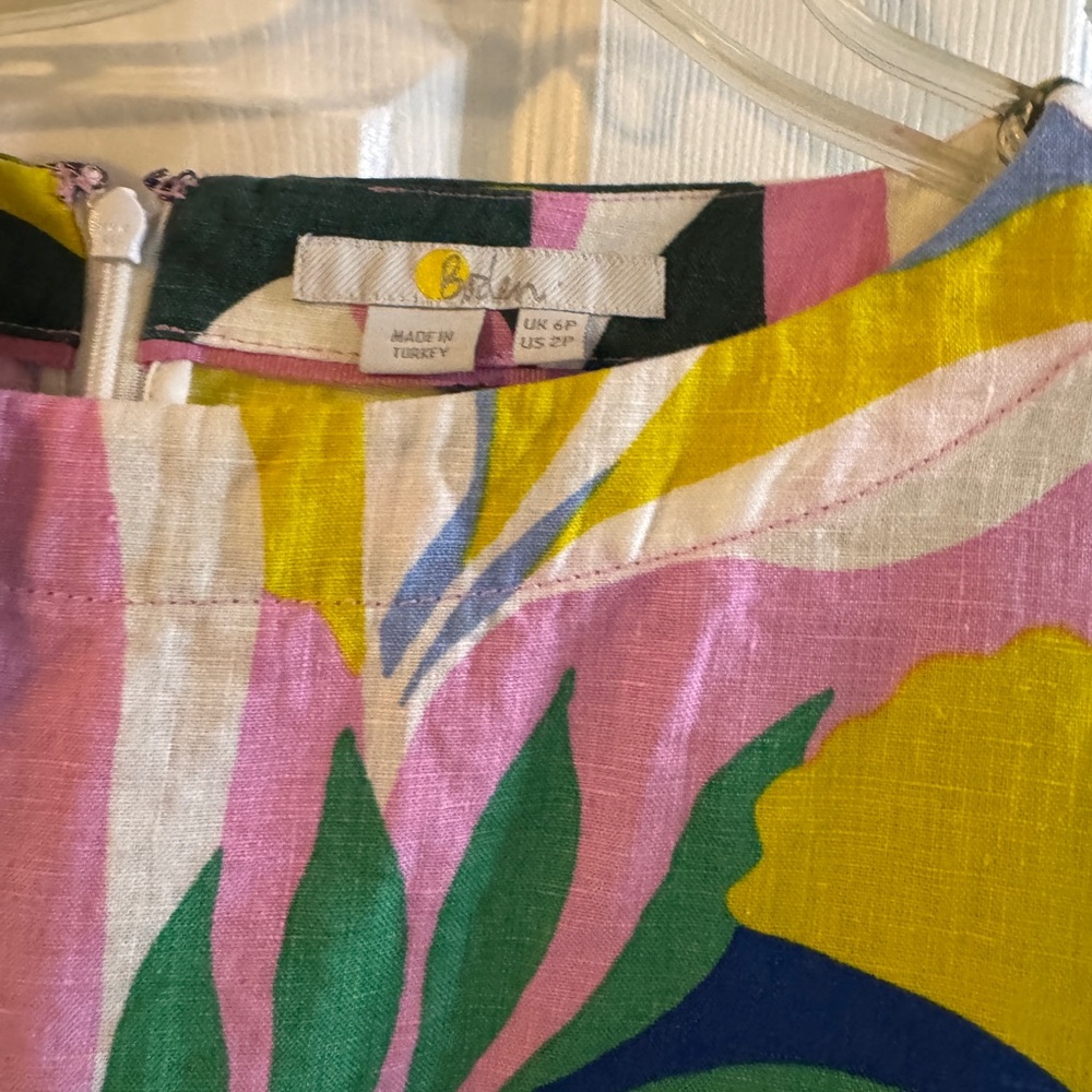 Boden Bright Tropical Print Linen Dress in Pink, Yellow & Green - Picture 3 of 5